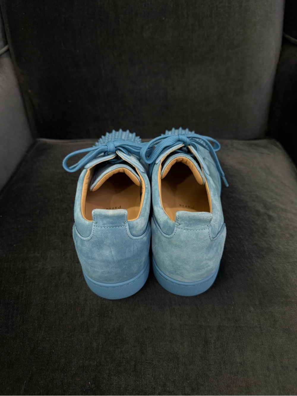 Christian Louboutin Louis Junior Spikes Veau Velours Blue 43 1/2 - Picture 4 of 6